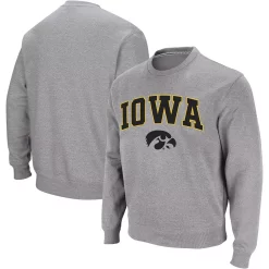 Men's Colosseum Heather Gray Iowa Hawkeyes Arch & Logo Crew Neck Sweatshirt