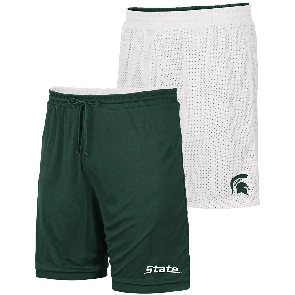 Men's Colosseum White/Green Michigan State Spartans Wiggum Reversible Shorts 1 Men's Colosseum White/Green Michigan State Spartans Wiggum Reversible Shorts