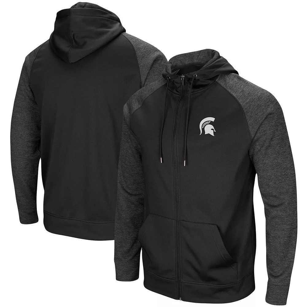 Men's Colosseum Black Michigan State Spartans Big & Tall Blackout Raglan Full-Zip Hoodie 2 Men's Colosseum Black Michigan State Spartans Big & Tall Blackout Raglan Full-Zip Hoodie - Image 2