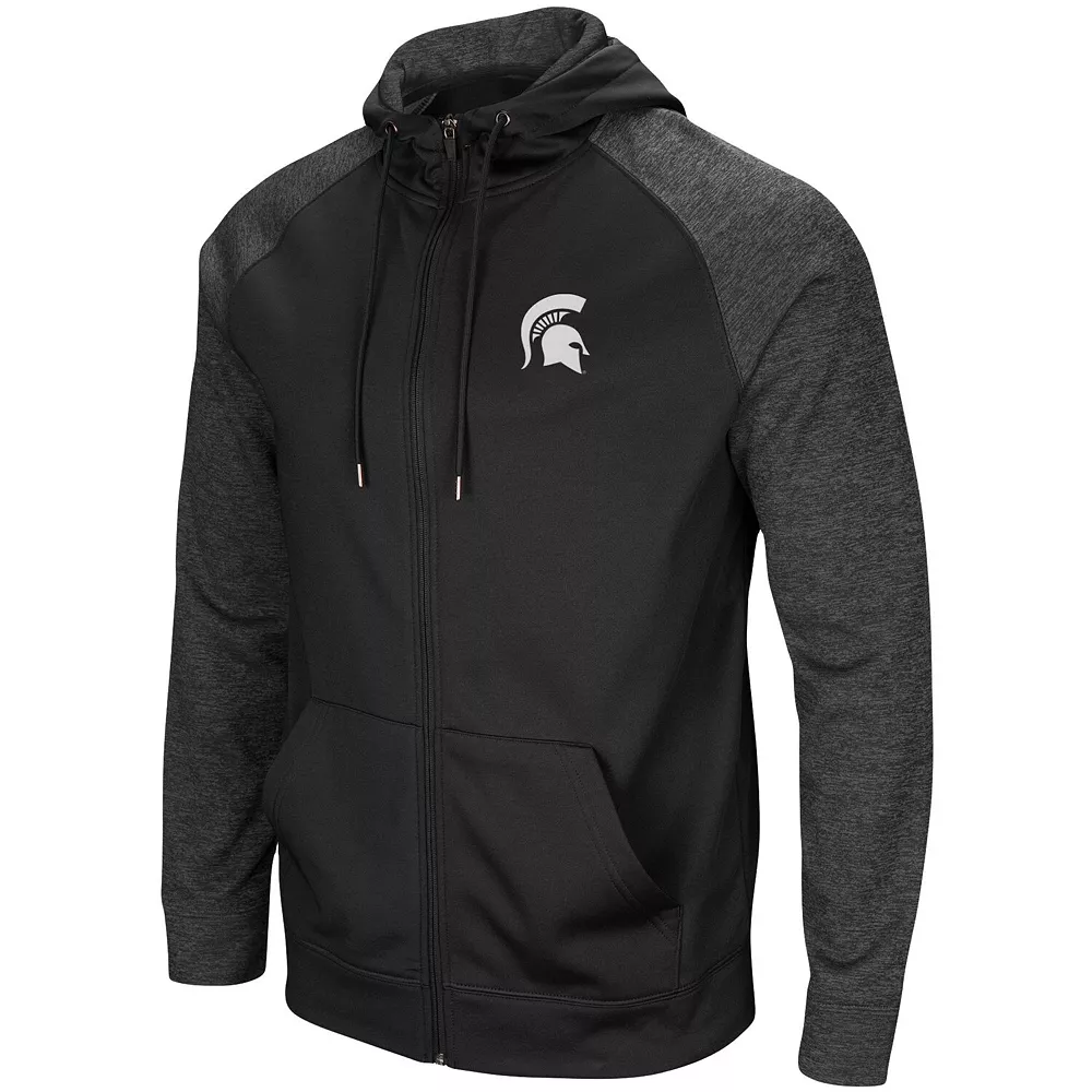 Men's Colosseum Black Michigan State Spartans Big & Tall Blackout Raglan Full-Zip Hoodie 3 Men's Colosseum Black Michigan State Spartans Big & Tall Blackout Raglan Full-Zip Hoodie - Image 3