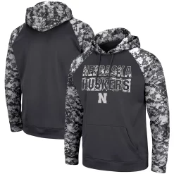 Men's Colosseum Charcoal Nebraska Huskers OHT Military Appreciation Digi Camo Big & Tall Pullover Hoodie
