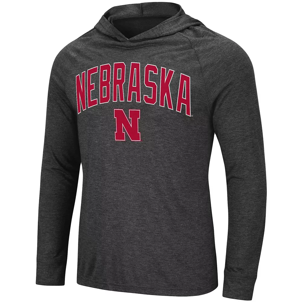 Men's Colosseum Heathered Black Nebraska Huskers Big & Tall Wingman Raglan Hoodie T-Shirt 3 Men's Colosseum Heathered Black Nebraska Huskers Big & Tall Wingman Raglan Hoodie T-Shirt - Image 3