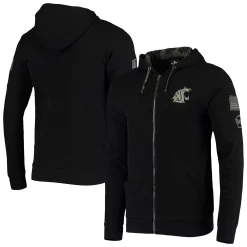 Men's Colosseum Black Washington State Cougars OHT Military Appreciation Waffle Full-Zip Hoodie
