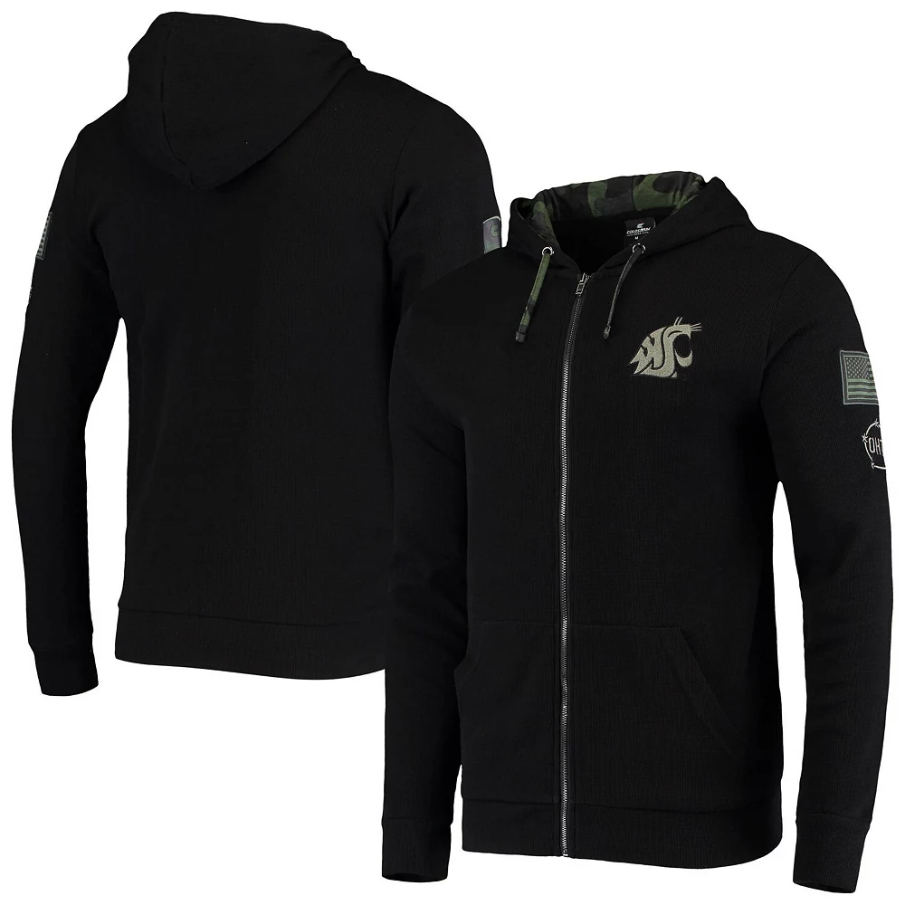 Men's Colosseum Black Washington State Cougars OHT Military Appreciation Waffle Full-Zip Hoodie 1 Men's Colosseum Black Washington State Cougars OHT Military Appreciation Waffle Full-Zip Hoodie