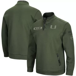 Men's Colosseum Olive Miami Hurricanes OHT Military Appreciation Digit Quarter-Snap Jacket