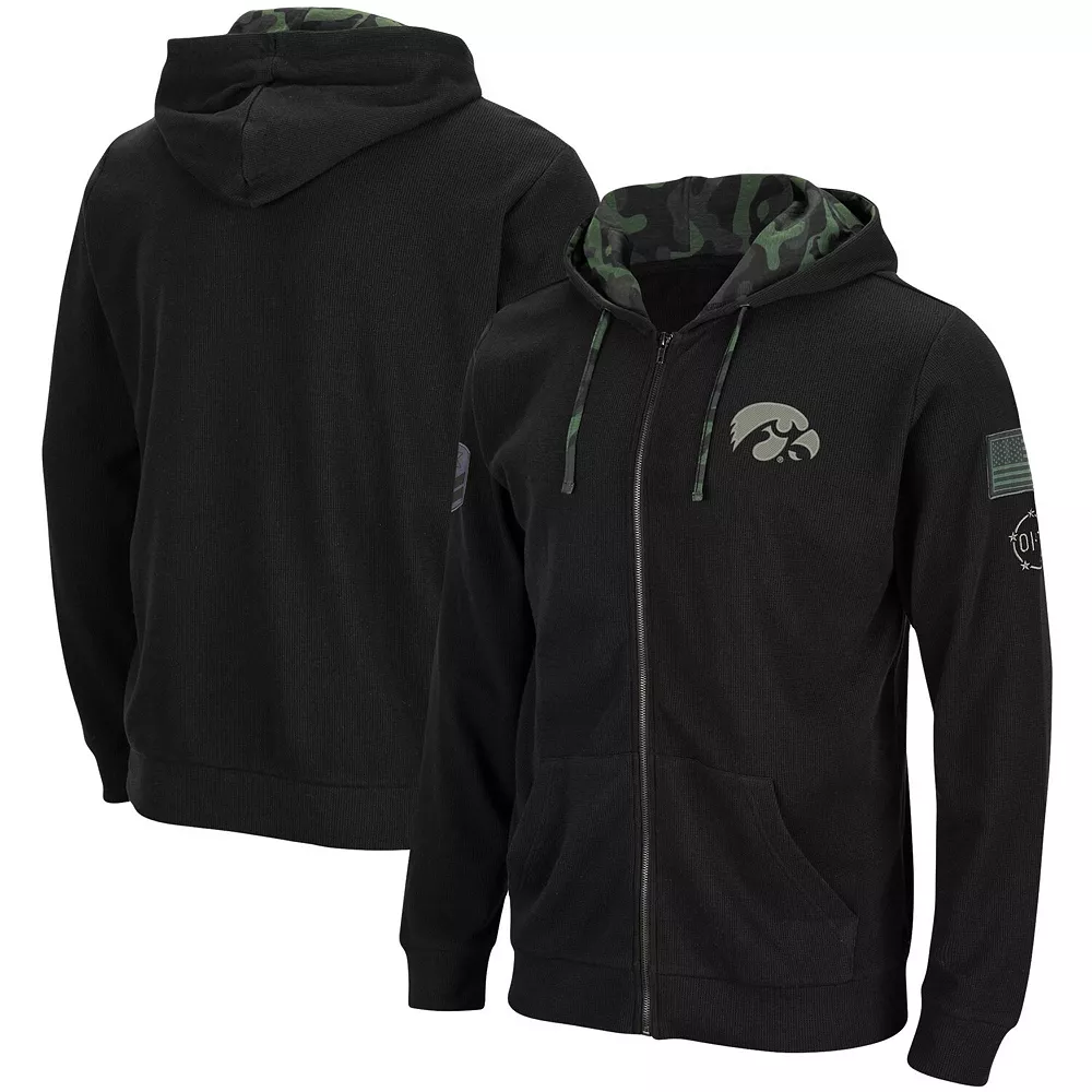 Men's Colosseum Black Iowa Hawkeyes OHT Military Appreciation Waffle Full-Zip Hoodie 1 Men's Colosseum Black Iowa Hawkeyes OHT Military Appreciation Waffle Full-Zip Hoodie