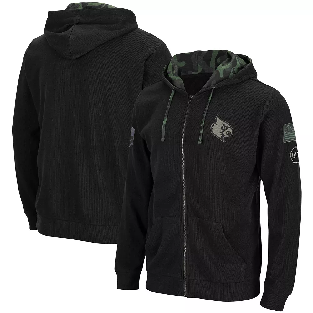 Men's Colosseum Black Louisville Cardinals OHT Military Appreciation Waffle Full-Zip Hoodie 1 Men's Colosseum Black Louisville Cardinals OHT Military Appreciation Waffle Full-Zip Hoodie