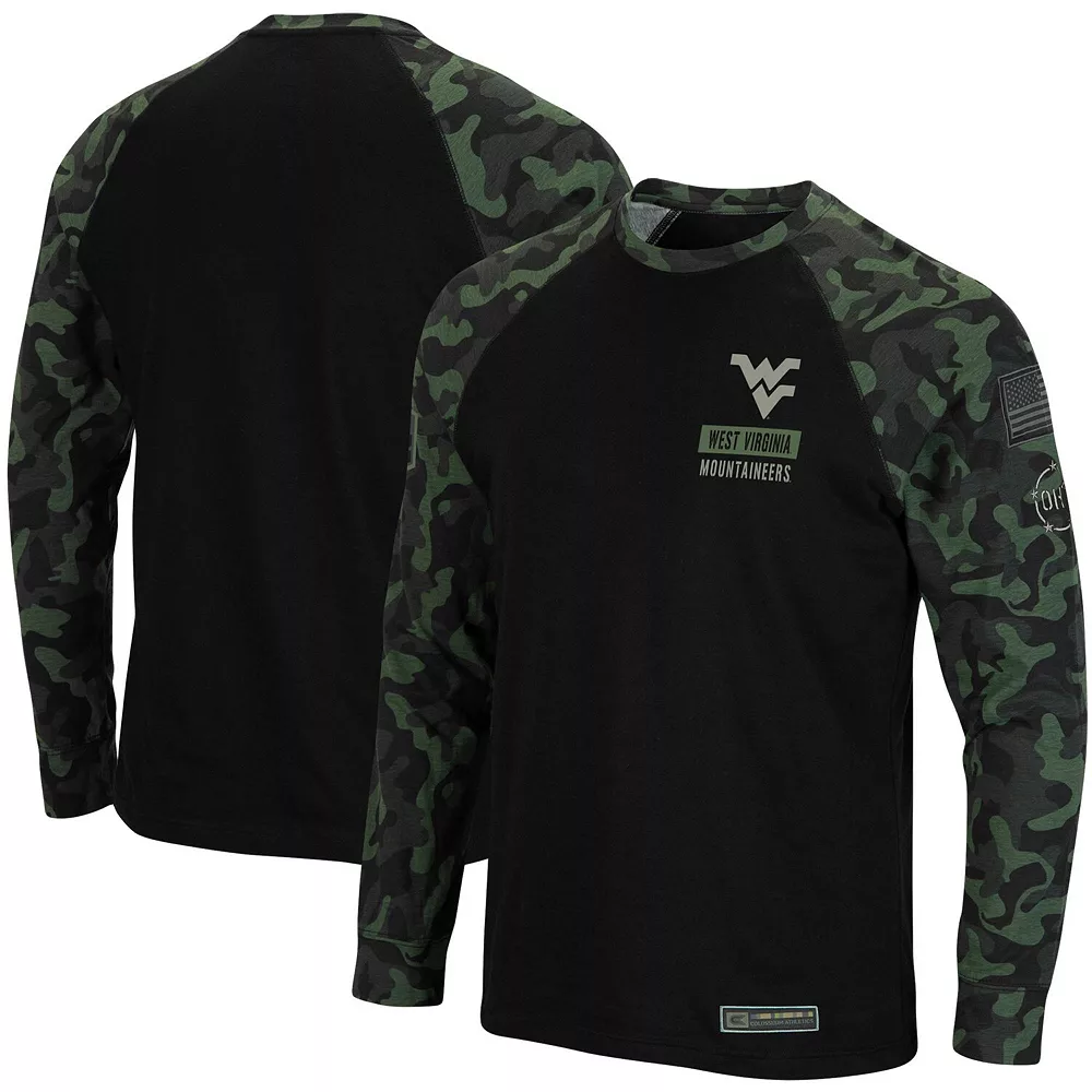 Men's Colosseum Black/Camo West Virginia Mountaineers OHT Military Appreciation Big & Tall Raglan Long Sleeve T-Shirt 1 Men's Colosseum Black/Camo West Virginia Mountaineers OHT Military Appreciation Big & Tall Raglan Long Sleeve T-Shirt