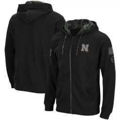 Men's Colosseum Black Nebraska Huskers OHT Military Appreciation Waffle Full-Zip Hoodie