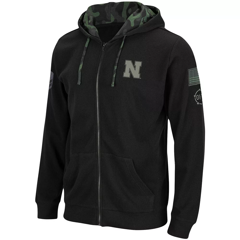 Men's Colosseum Black Nebraska Huskers OHT Military Appreciation Waffle Full-Zip Hoodie 3 Men's Colosseum Black Nebraska Huskers OHT Military Appreciation Waffle Full-Zip Hoodie - Image 3