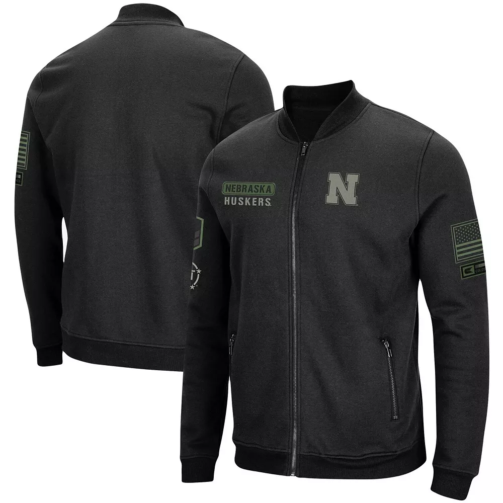 Men's Colosseum Black Nebraska Huskers OHT Military Appreciation High-Speed Bomber Full-Zip Jacket 1 Men's Colosseum Black Nebraska Huskers OHT Military Appreciation High-Speed Bomber Full-Zip Jacket
