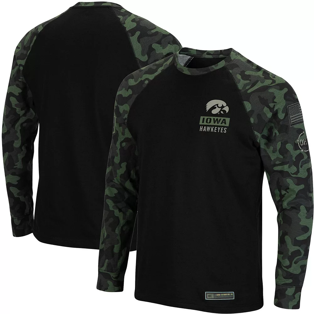 Men's Colosseum Black Iowa Hawkeyes OHT Military Appreciation Camo Raglan Long Sleeve T-Shirt 2 Men's Colosseum Black Iowa Hawkeyes OHT Military Appreciation Camo Raglan Long Sleeve T-Shirt - Image 2