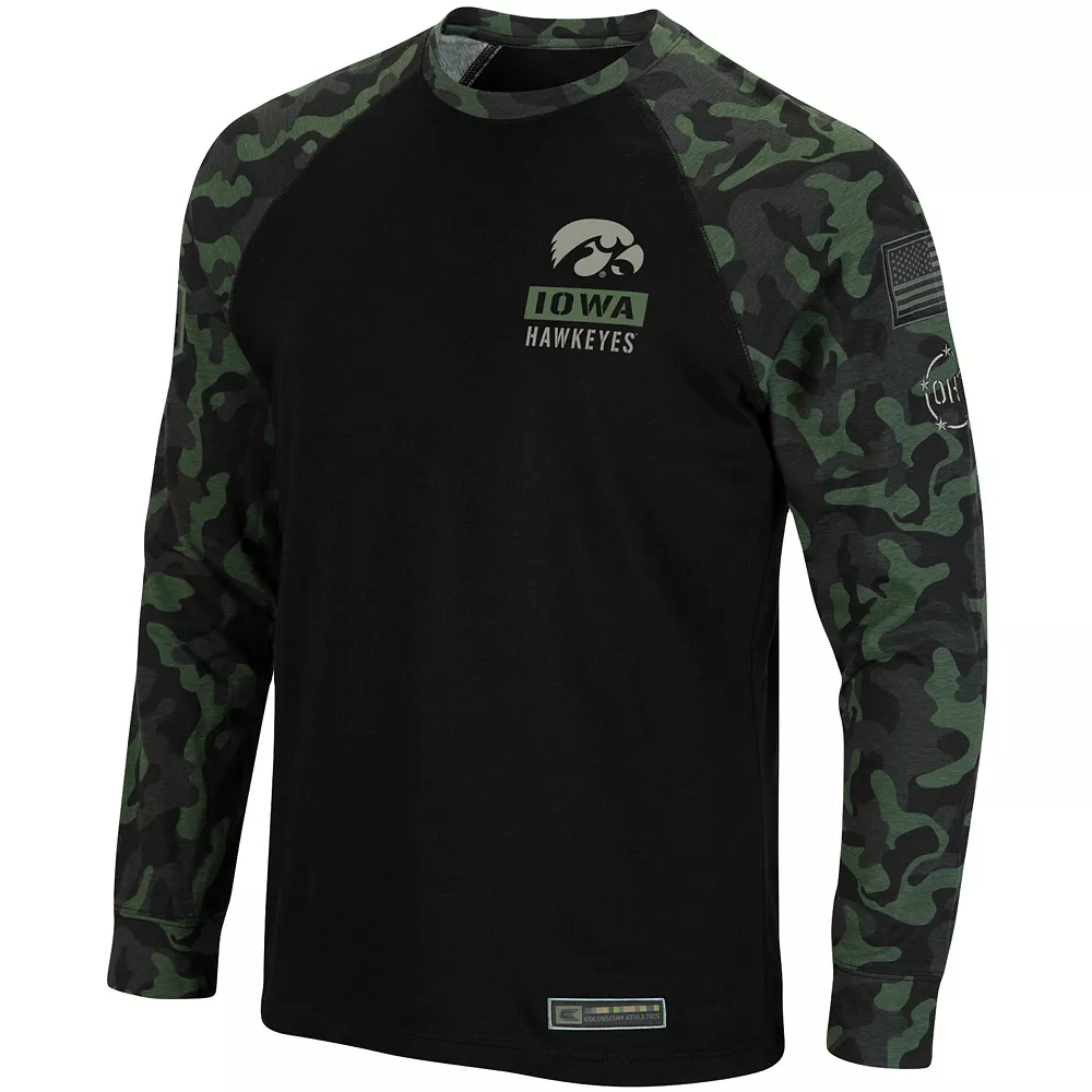 Men's Colosseum Black Iowa Hawkeyes OHT Military Appreciation Camo Raglan Long Sleeve T-Shirt 3 Men's Colosseum Black Iowa Hawkeyes OHT Military Appreciation Camo Raglan Long Sleeve T-Shirt - Image 3