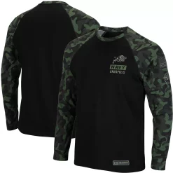 Men's Colosseum Black Navy Midshipmen OHT Military Appreciation Camo Raglan Long Sleeve T-Shirt
