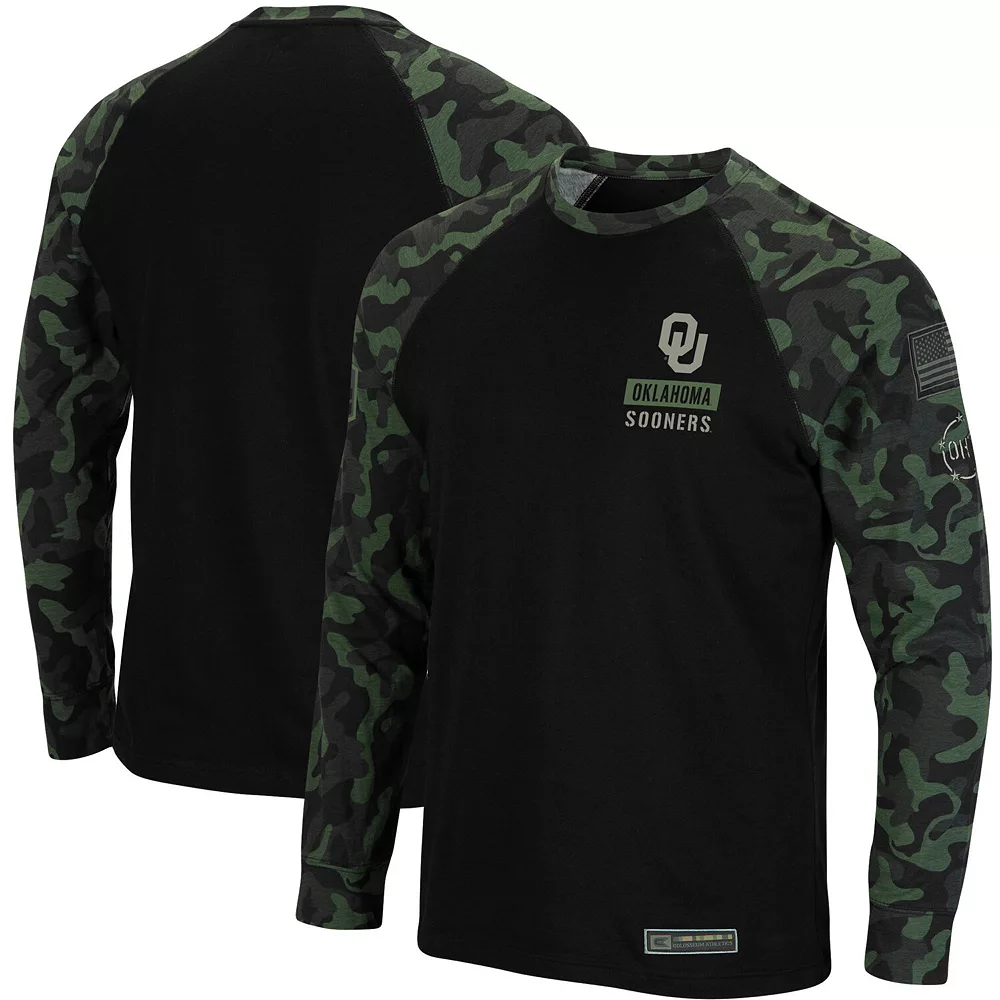 Men's Colosseum Black Oklahoma Sooners OHT Military Appreciation Camo Raglan Long Sleeve T-Shirt 2 Men's Colosseum Black Oklahoma Sooners OHT Military Appreciation Camo Raglan Long Sleeve T-Shirt - Image 2