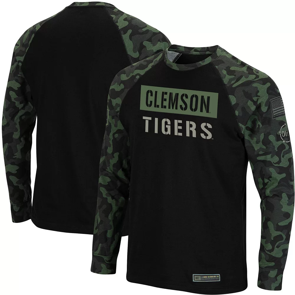 Men's Colosseum Black/Camo Clemson Tigers OHT Military Appreciation Big & Tall Raglan Long Sleeve T-Shirt 2 Men's Colosseum Black/Camo Clemson Tigers OHT Military Appreciation Big & Tall Raglan Long Sleeve T-Shirt - Image 2