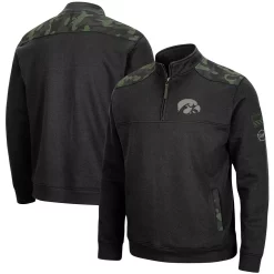 Men's Colosseum Black Iowa Hawkeyes OHT Military Appreciation Commo Fleece Quarter-Zip Jacket