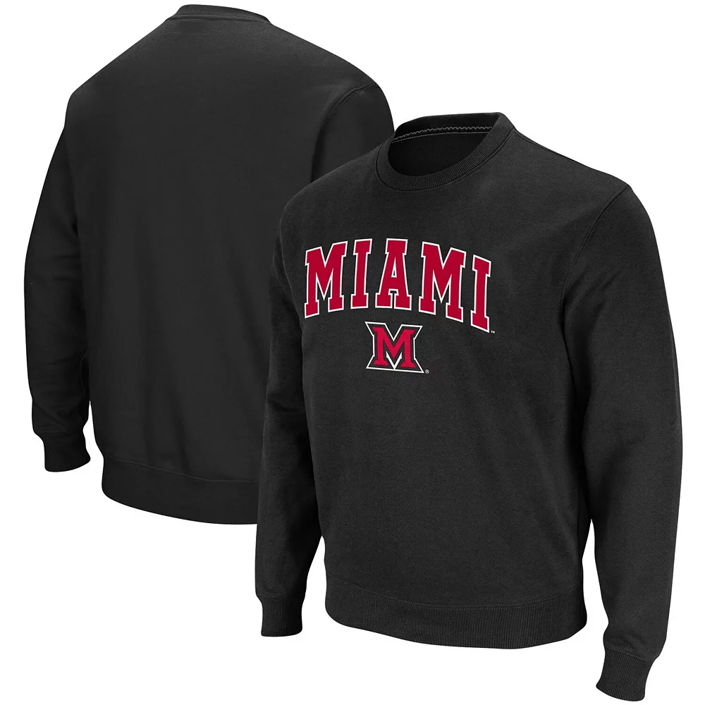 Men's Colosseum Black Miami University RedHawks Arch & Logo Tackle Twill Pullover Sweatshirt 2 Men's Colosseum Black Miami University RedHawks Arch & Logo Tackle Twill Pullover Sweatshirt - Image 2