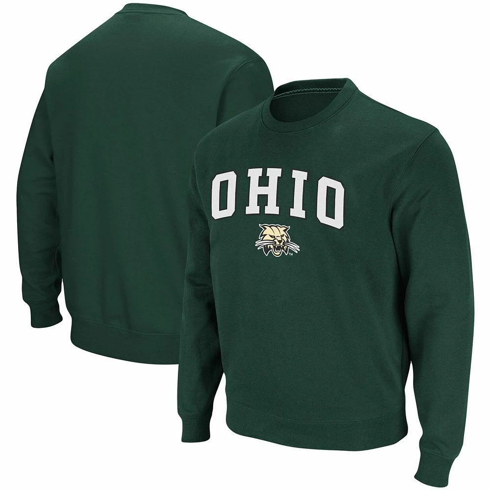Men's Colosseum Green Ohio Bobcats Arch & Logo Tackle Twill Pullover Sweatshirt 1 Men's Colosseum Green Ohio Bobcats Arch & Logo Tackle Twill Pullover Sweatshirt