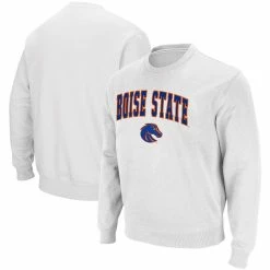 Men's Colosseum White Boise State Broncos Arch & Logo Tackle Twill Pullover Sweatshirt