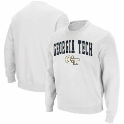 Men's Colosseum White Georgia Tech Yellow Jackets Arch & Logo Tackle Twill Pullover Sweatshirt