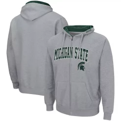 Men's Colosseum Heathered Gray Michigan State Spartans Arch & Logo 3.0 Full-Zip Hoodie