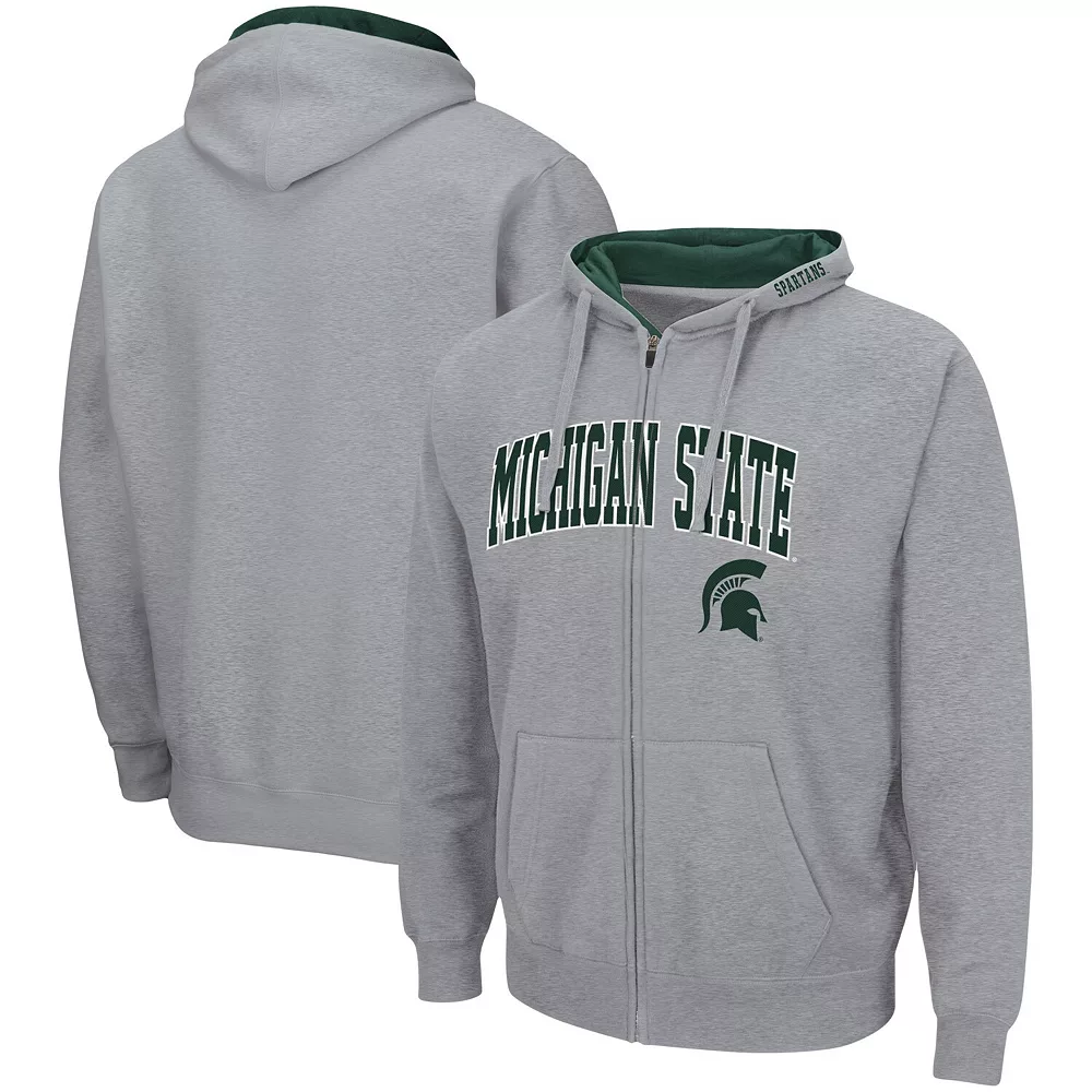 Men's Colosseum Heathered Gray Michigan State Spartans Arch & Logo 3.0 Full-Zip Hoodie 2 Men's Colosseum Heathered Gray Michigan State Spartans Arch & Logo 3.0 Full-Zip Hoodie - Image 2