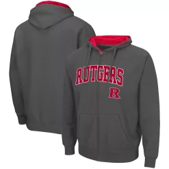 Men's Colosseum Charcoal Rutgers Scarlet Knights Arch & Logo 3.0 Full-Zip Hoodie