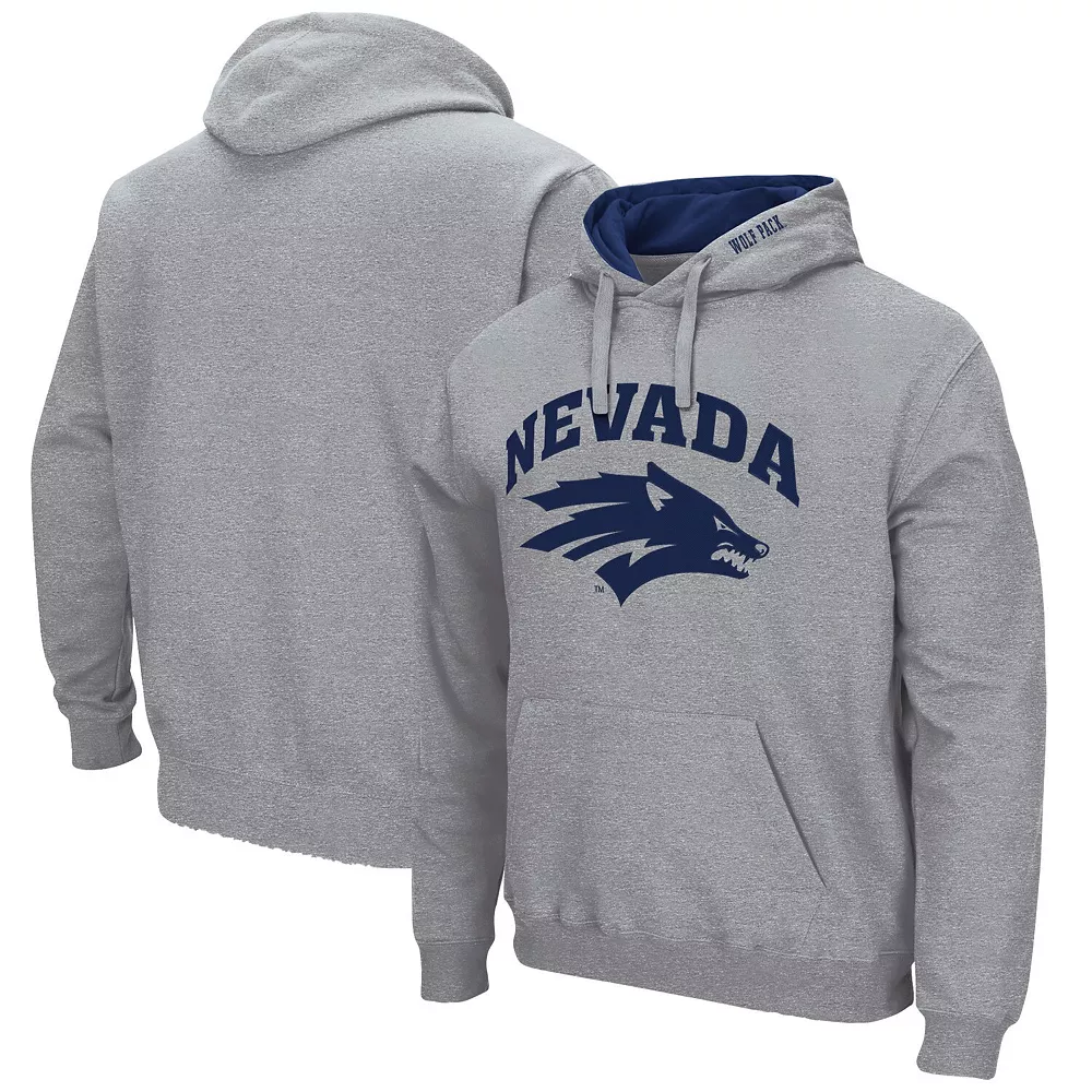 Men's Colosseum Heathered Gray Nevada Wolf Pack Arch and Logo Pullover Hoodie 1 Men's Colosseum Heathered Gray Nevada Wolf Pack Arch and Logo Pullover Hoodie