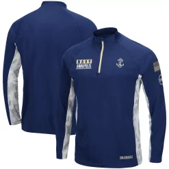 Men's Colosseum Navy Navy Midshipmen OHT Military Appreciation Snow Cruise Raglan 1/4-Zip Jacket