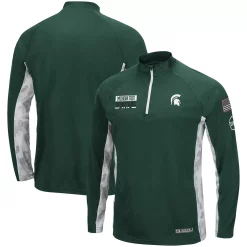 Men's Colosseum Green Michigan State Spartans OHT Military Appreciation Snow Cruise Raglan 1/4-Zip Jacket