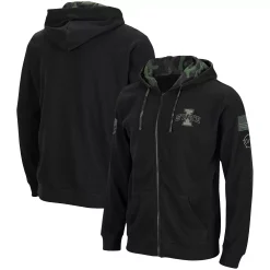 Men's Colosseum Black Iowa State Cyclones OHT Military Appreciation Logo Waffle Full-Zip Hoodie