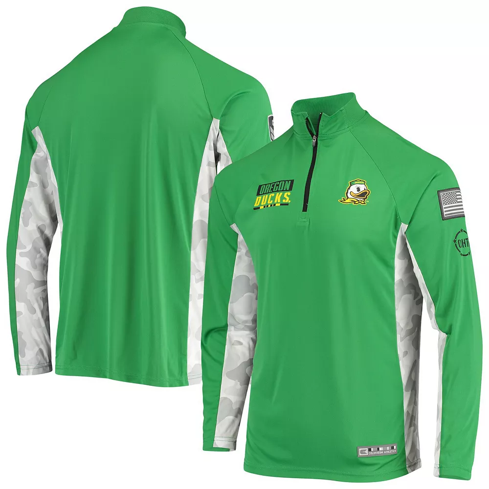 Men's Colosseum Green Oregon Ducks OHT Military Appreciation Snow Cruise Raglan Quarter-Zip Jacket 1 Men's Colosseum Green Oregon Ducks OHT Military Appreciation Snow Cruise Raglan Quarter-Zip Jacket