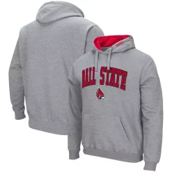 Men's Colosseum Heathered Gray Ball State Cardinals Arch and Logo Pullover Hoodie