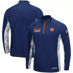 Men's Colosseum Navy Auburn Tigers OHT Military Appreciation Snow Cruise Raglan 1/4-Zip Jacket