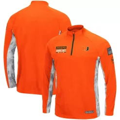 Men's Colosseum Orange Miami Hurricanes OHT Military Appreciation Snow Cruise Raglan 1/4-Zip Jacket