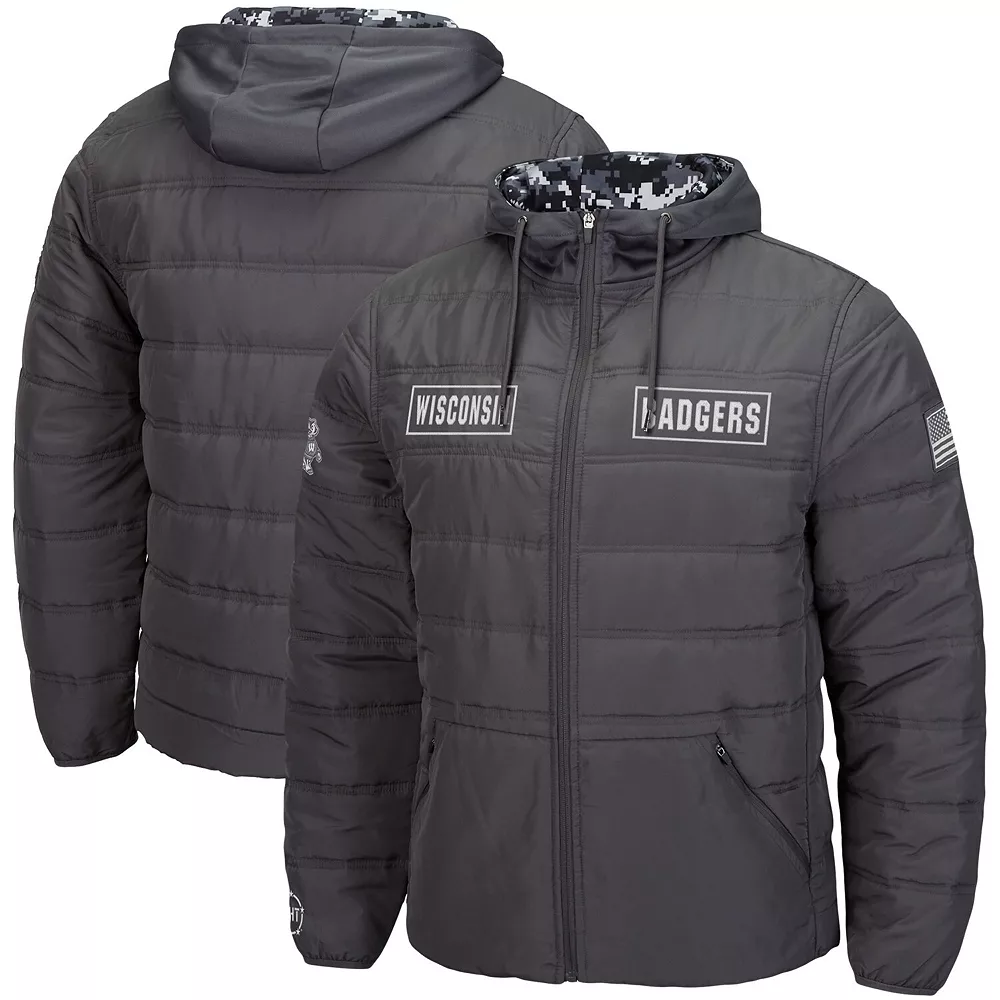 Men's Colosseum Charcoal Wisconsin Badgers OHT Military Appreciation Digital Camo Detail Full-Zip Puffer Jacket 2 Men's Colosseum Charcoal Wisconsin Badgers OHT Military Appreciation Digital Camo Detail Full-Zip Puffer Jacket - Image 2