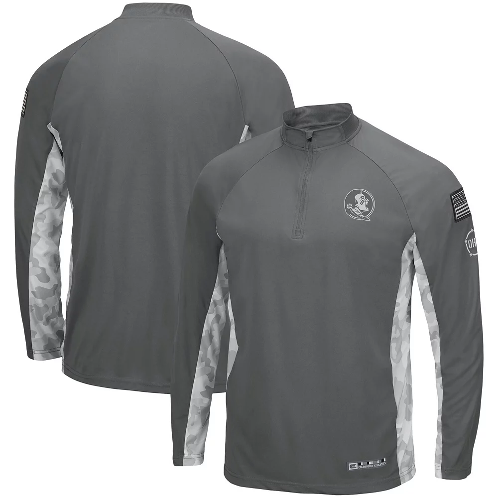 Men's Colosseum Gray/Camo Florida State Seminoles OHT Military Appreciation Swoop Quarter-Zip Jacket 1 Men's Colosseum Gray/Camo Florida State Seminoles OHT Military Appreciation Swoop Quarter-Zip Jacket