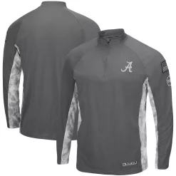 Men's Colosseum Gray/Camo Alabama Crimson Tide OHT Military Appreciation Swoop Quarter-Zip Jacket