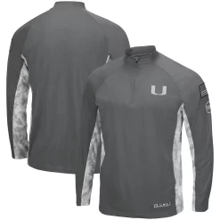 Men's Colosseum Gray/Camo Miami Hurricanes OHT Military Appreciation Swoop Raglan Quarter-Zip Jacket