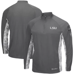 Men's Colosseum Gray/Camo LSU Tigers OHT Military Appreciation Swoop Raglan Quarter-Zip Jacket