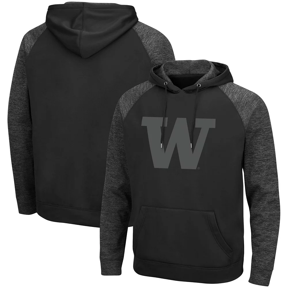 Men's Colosseum Black Washington Huskies Blackout 3.0 Tonal Raglan Pullover Hoodie 2 Men's Colosseum Black Washington Huskies Blackout 3.0 Tonal Raglan Pullover Hoodie - Image 2