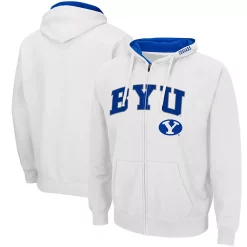 Men's Colosseum White BYU Cougars Arch & Logo 3.0 Full-Zip Hoodie