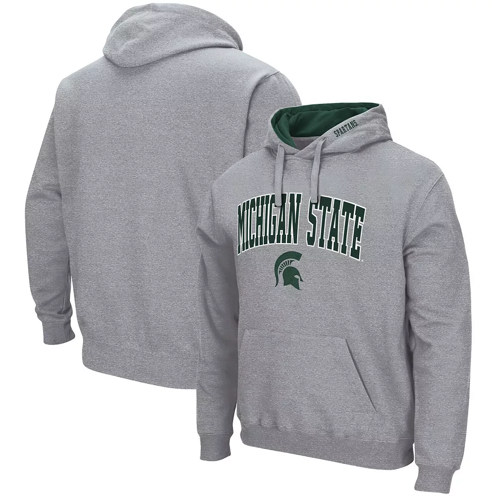 Men's Colosseum Heathered Gray Michigan State Spartans Arch & Logo 3.0 Pullover Hoodie 1 Men's Colosseum Heathered Gray Michigan State Spartans Arch & Logo 3.0 Pullover Hoodie