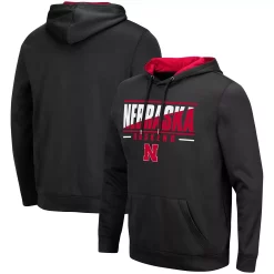 Men's Colosseum Black Nebraska Huskers Slash Stack 2.0 Pullover Hoodie