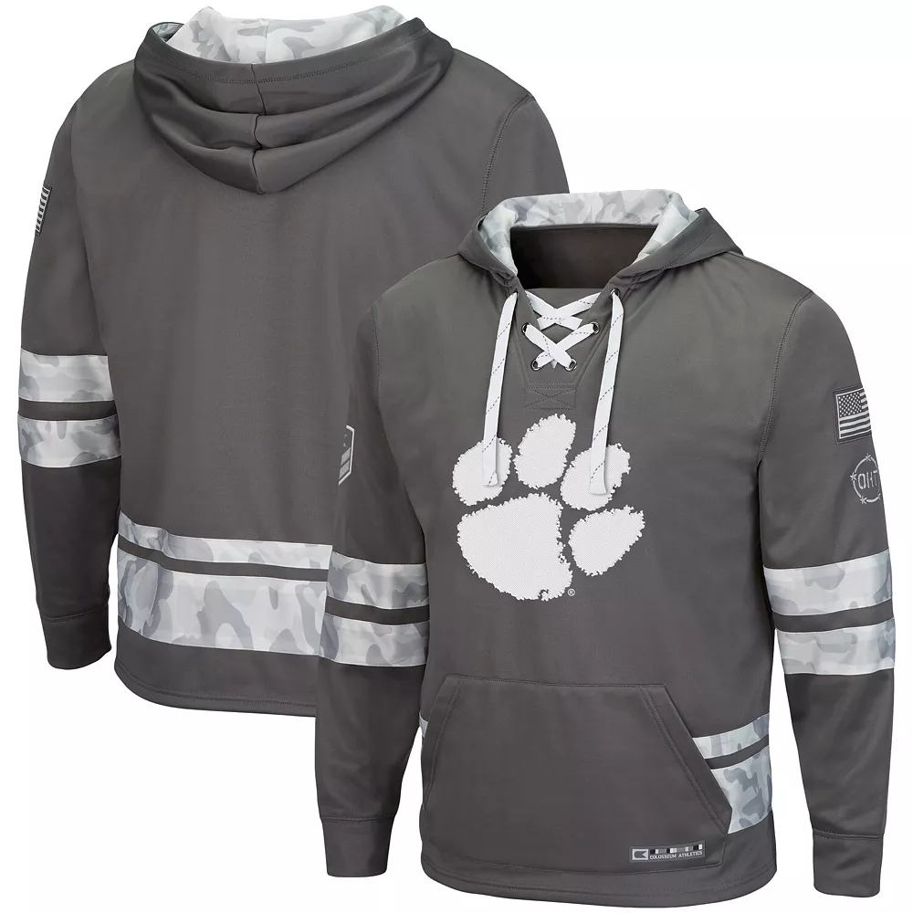 Men's Colosseum Gray Clemson Tigers OHT Military Appreciation Lace-Up Pullover Hoodie 1 Men's Colosseum Gray Clemson Tigers OHT Military Appreciation Lace-Up Pullover Hoodie