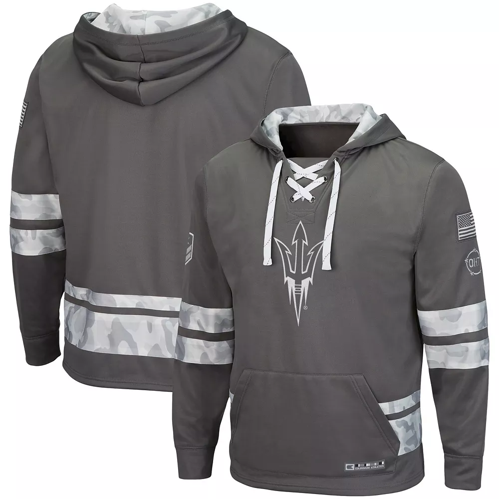 Men's Colosseum Gray Arizona State Sun Devils OHT Military Appreciation Arctic Camo Lace-Up Pullover Hoodie 1 Men's Colosseum Gray Arizona State Sun Devils OHT Military Appreciation Arctic Camo Lace-Up Pullover Hoodie