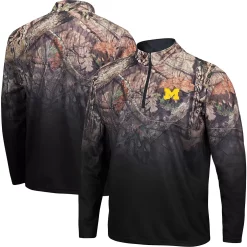 Men's Colosseum Black Michigan Wolverines Mossy Oak Fleet II Quarter-Zip Jacket