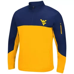 Men's Colosseum Navy/Gold West Virginia Mountaineers Triple Dog Dare Quarter-Zip Jacket -Colosseum shop 5424291 ALT2