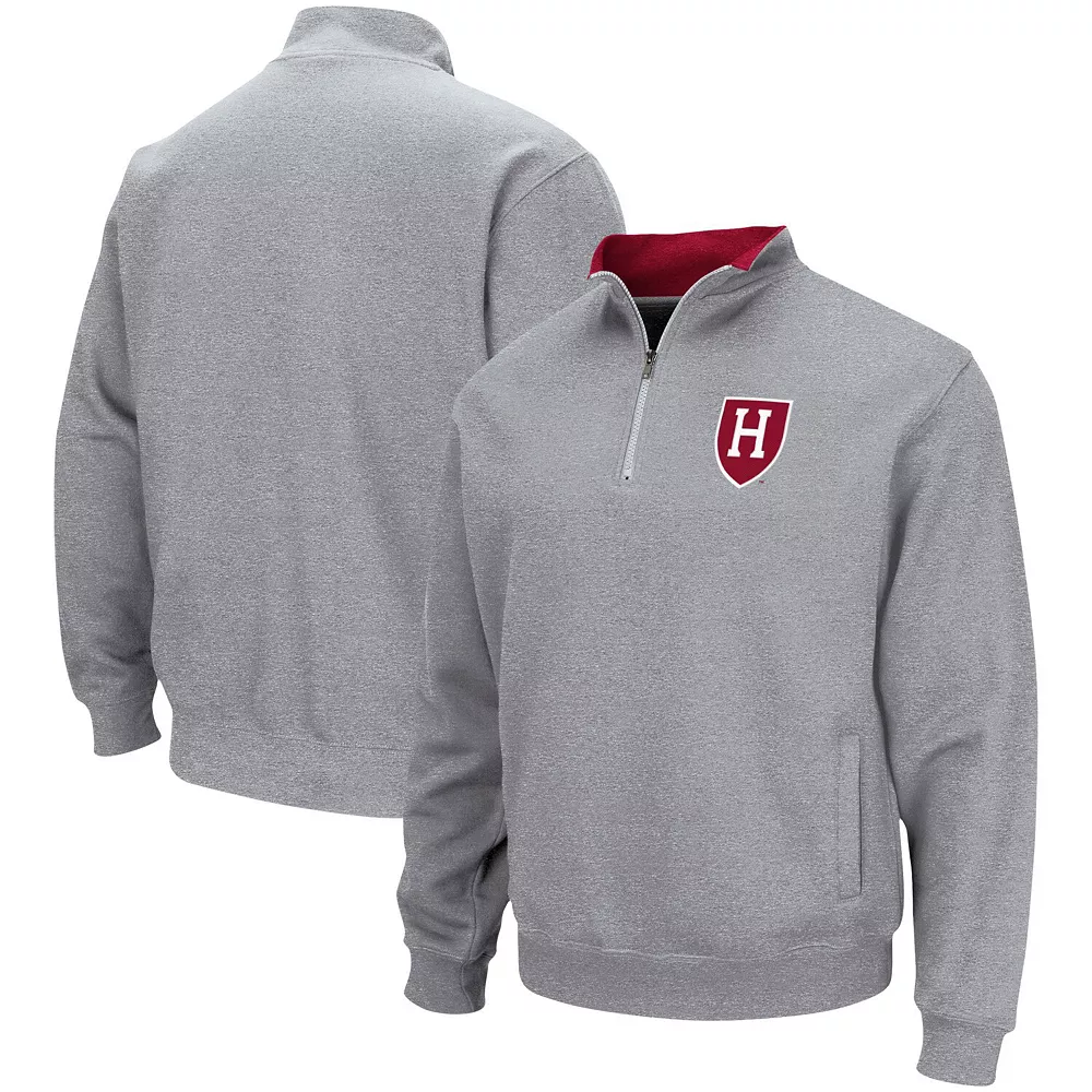 Men's Colosseum Heathered Gray Harvard Crimson Tortugas Team Logo Quarter-Zip Jacket 1 Men's Colosseum Heathered Gray Harvard Crimson Tortugas Team Logo Quarter-Zip Jacket